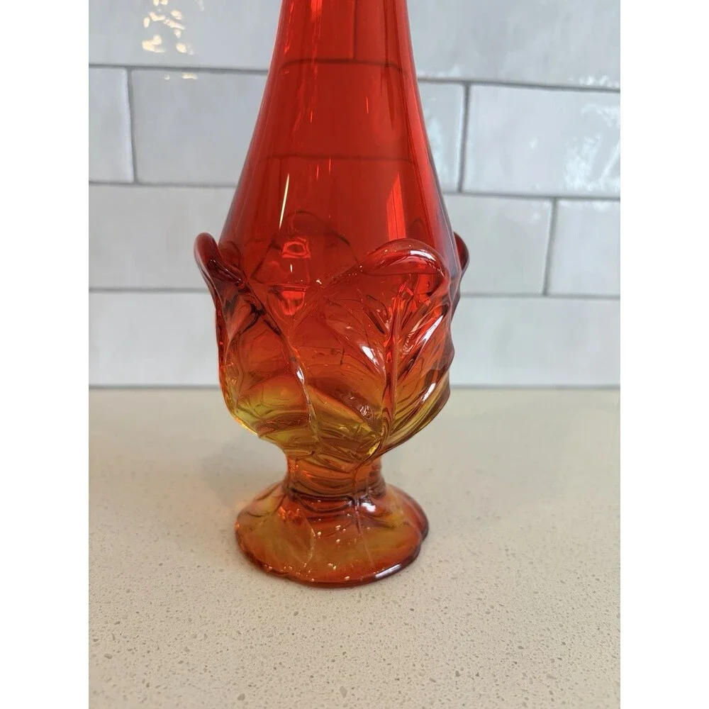 Vintage Viking Amberina Glass Vase MCM Swung Stretch Vase 12.5” EUC